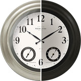 Presentime & Co 24" Jameson Illuminated in/Outdoor Clock, Modern Farmhouse, Self-Illuminated, Waterproof, Weather Station (Thermometer & Hygrometer), Metal Clock, Morning Silver. (Night Light)