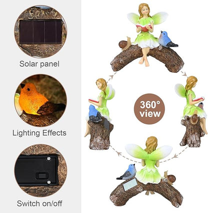 Garden Flower Fairy Statue Decor-Solar Outdoor Fairy Statues-Garden Fairy Outdoor Snail,Bird Figurines Decoration for Outside Patio Lawn Yard,Fairies Ornaments Gifts,Tall 8.4 Inches