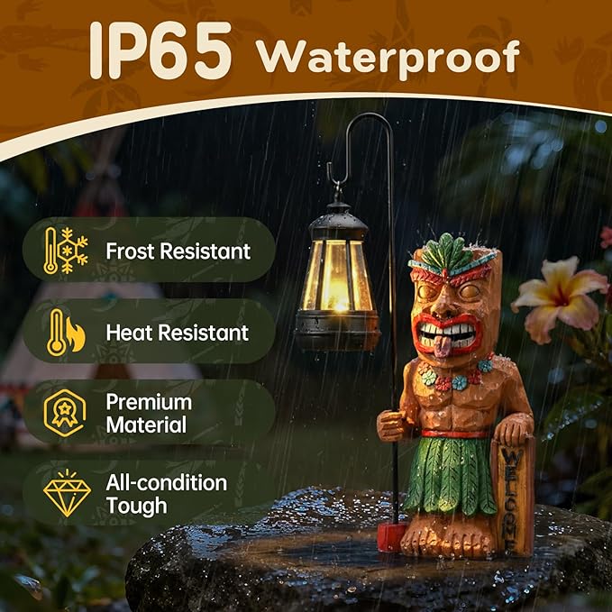 Solar Tiki Outdoor Statues Funny Tiki Bar Decor with Solar Light Waterproof Tiki Figurines Decoration for Lawn Yard Balcony Patio Garden for Christmas Housewarming