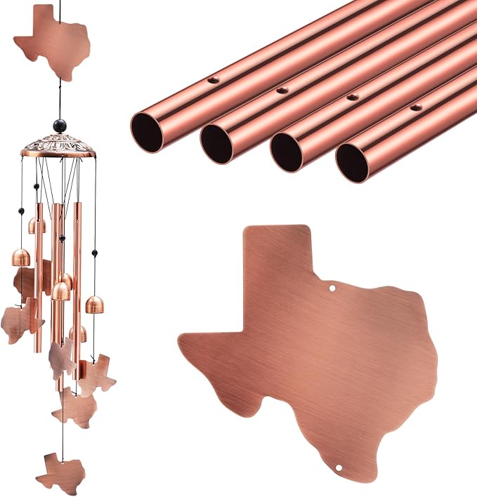 Yuntau Texas Decor Wind Chimes Texas Gifts Souvenirs 36" Outdoor State Map Memorial Wind Chimes with 4 Aluminum Tubes for Garden Hanging Patio Decor