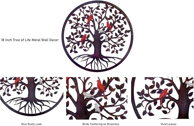 CHINDEUISYUT 18 Inches Tree of Life Wall Art Metal, Large Metal Tree of Life Wall Decor Wall Hanging for Living Room Bedroom Garden Porch Patio Office Home Decor, 18in x 18in x 0.88 in
