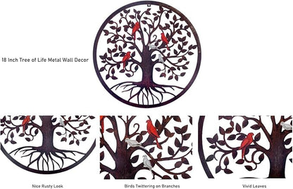 CHINDEUISYUT 18 Inches Tree of Life Wall Art Metal, Large Metal Tree of Life Wall Decor Wall Hanging for Living Room Bedroom Garden Porch Patio Office Home Decor, 18in x 18in x 0.88 in