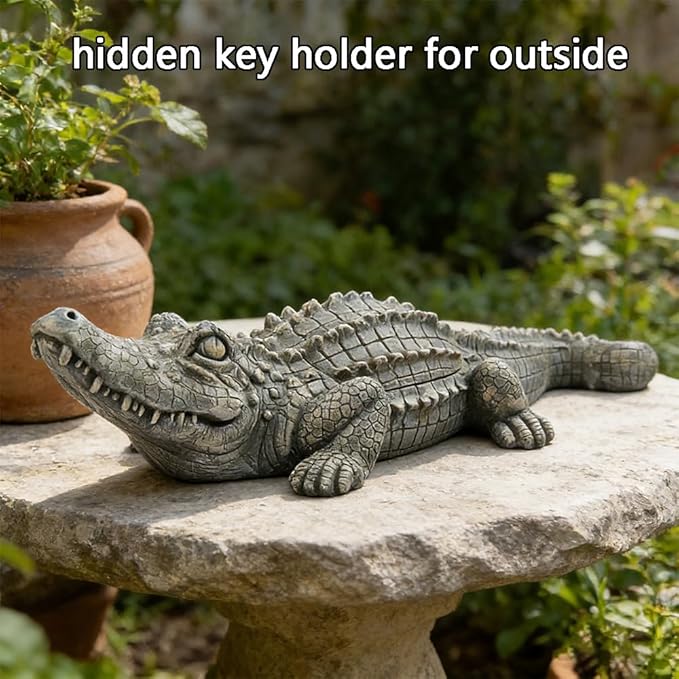 Hide A Key Outside Crocodile Key Hiders, Animal Spare Key Hider Hidden Key Holder Small Alligator Statue for Garden Outdoor Indoor or Yard