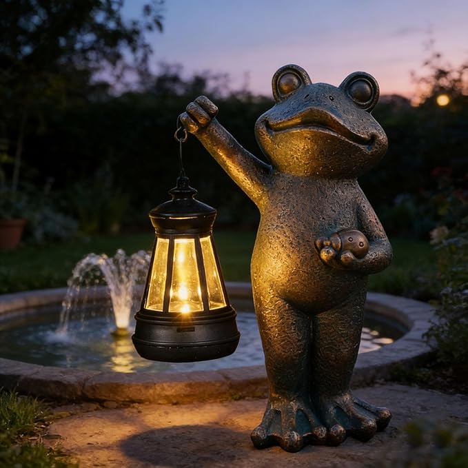 Garden Frog Statue Gifts Outdoor Fairy Garden Accessories Outdoor Lights Solar Garden Frog Decor Art Housewarming Gift for Patio,Yard,Lawn Ornament