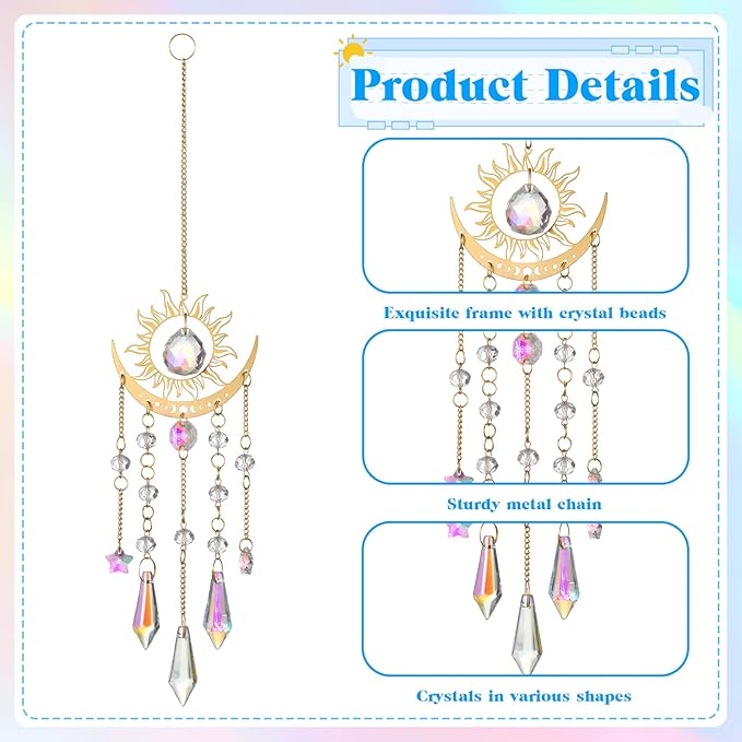 Crystal Prism Sun Catchers Rainbow Maker, Window Prism Rainbow Maker, Sun and Moon Catchers for Indoor Window Hanging, Outdoor Home Garden, Room Decor, Gift for Women