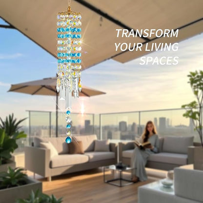 Crystal Wind Chimes for Outside with Rainbow Light Reflections Glass Bells and Rose Gold Alloy Hooks Indoor Outdoor Decor for Home Garden Patio Porch Birthday House Warming (Sky Blue)