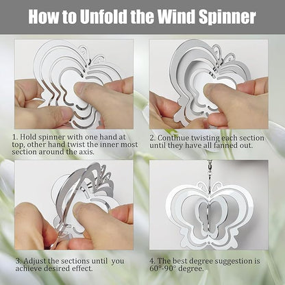 12 Pack 4inch Sublimation Wind Spinner Blanks 3D Aluminum Metal Wind Sculpture Kinetic Spinners for Yard Garden Indoor Art Ornaments Xmas Hanging Decoration (Butterfly)