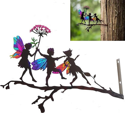 Fairy Metal Garden Tree Stake, Artistic Crafts for Home Garden, Silhouette Plaque Sculpture, Metal Yard Art, Gift Patio Decor, Outdoor Art Decoration