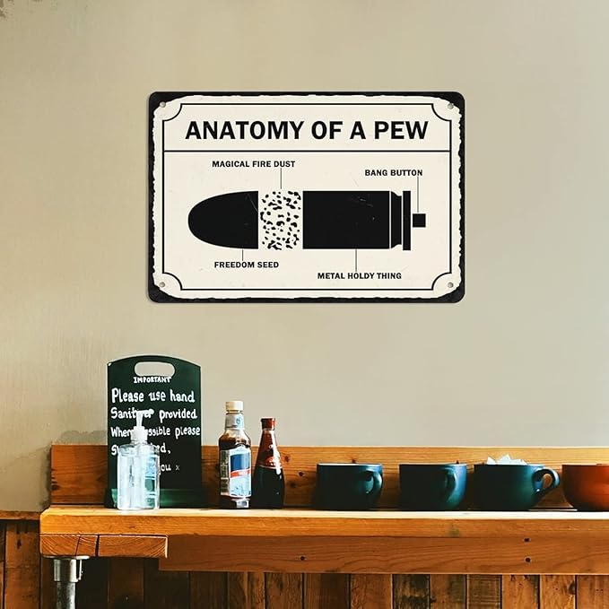 Warning Sign, Anatomy Of A Pew, Private Property Yard Metal Tin Sign Wall Decor, Industrial Grade Aluminum 8X12 Inch