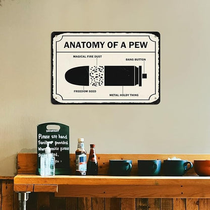 Warning Sign, Anatomy Of A Pew, Private Property Yard Metal Tin Sign Wall Decor, Industrial Grade Aluminum 8X12 Inch