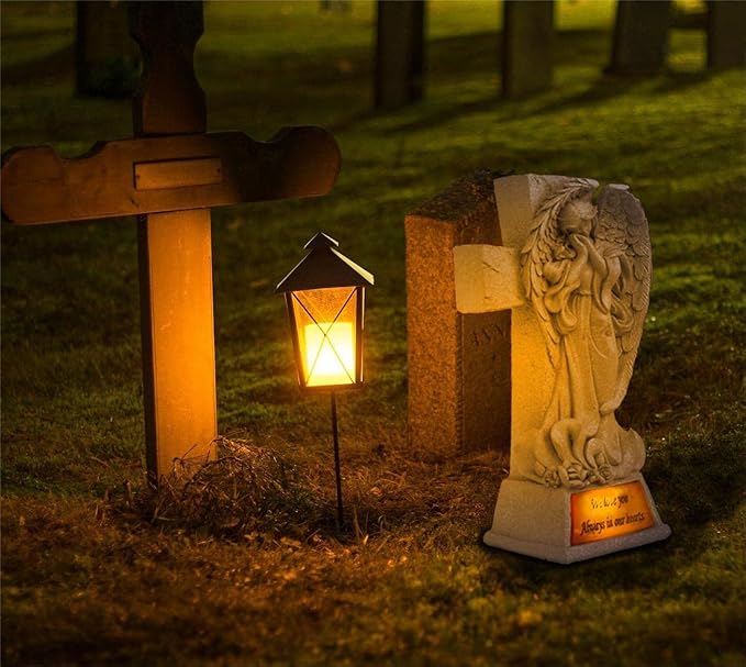 JFHEDY Angel Garden Statue Outdoor Decor, Grave Decorations for Cemetery, Solar Angel Garden Figurines Gifts for Mom Grandma or Cemetery Decorations for Grave Garden Memorial Stones