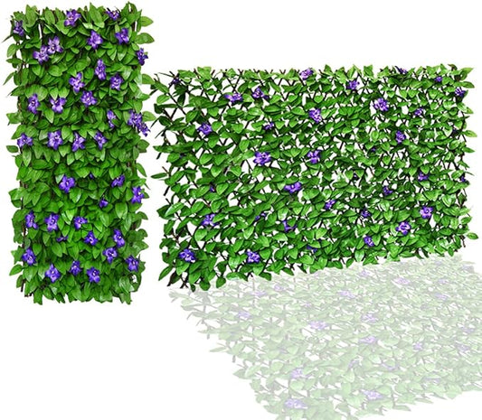 Expandable Fence Privacy Screen for Balcony Patio Outdoor,Decorative Faux Ivy Fencing Panel,Artificial Hedges (2, Purple Flower)