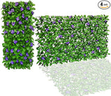 Expandable Fence Privacy Screen for Balcony Patio Outdoor,Decorative Faux Ivy Fencing Panel,Artificial Hedges (4, Purple Flower)
