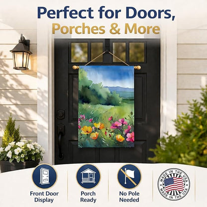 Caroline's Treasures North Dakota Wild Prairie Roses in Watercolor House Flag Large Porch Sleeve Pole Decorative Outside Yard Banner Artwork Wall Hanging, Polyester, House Size, Multicolor