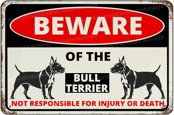 Beware Of The Dog Bull Terrier Sign Aluminum Metal Tin Signs Outdoor Yard Sign Warning Sign For Fence Yard Home Kitchen Farm Garden Wall Decor 8x12 Inch