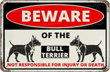 Beware Of The Dog Bull Terrier Sign Aluminum Metal Tin Signs Outdoor Yard Sign Warning Sign For Fence Yard Home Kitchen Farm Garden Wall Decor 8x12 Inch