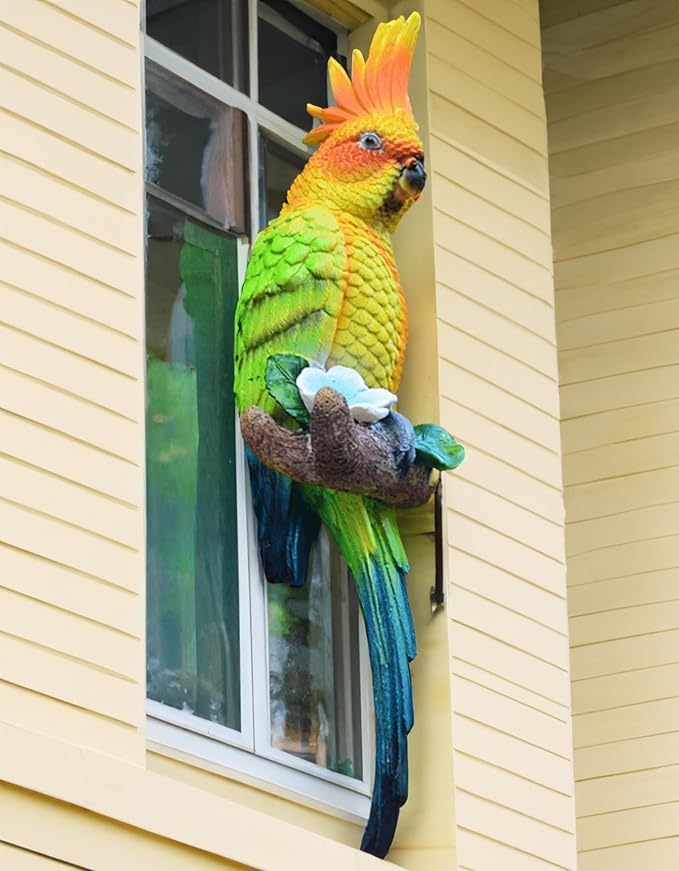 Tropical Real Hanging Parrot Decor,Resin Bird Figurines,Bird Statues,Home Ornament Decor for Tiki Bar,Perfect for Yard Ornaments,Tree Decorations Outdoor,Patio,Lawn,Tree Trunk, Porch