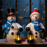 Suzile 2 Pack Solar Snowman Statue Winter Decoration 9.4 Inch Resin Garden Winter Statue with Lantern Lights Outside Snowman Figurine for Pathway Courtyard Lawn Patio Porch Indoor Home Decor