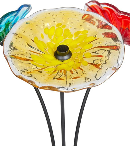 Dale Tiffany AS23098 Fiore Bloom Hand Blown Glass Flower Art Glass Sculpture with Metal Stand for Indoor Garden Patio Decoration, Multi Color, 3-Plate 22" Tall