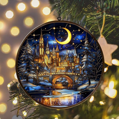 The City of Magic Acrylic Suncatcher Stained Glass Effect Window Car Hanging Christmas Ornament Indoor Outdoor Decor Garden Sun Catcher Panel for Acrylic Suncatcher Lover for Women Mom Grandma