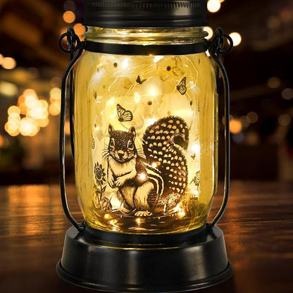 kyoryuger Squirrel Gifts for Women/Men Squirrel Solar Lanterns Mom Birthday Animal Lovers Lantern Pet Loss Tree Rat Lights Solar Garden Decoration for Yard, Patio,Backyard,Porch Torches