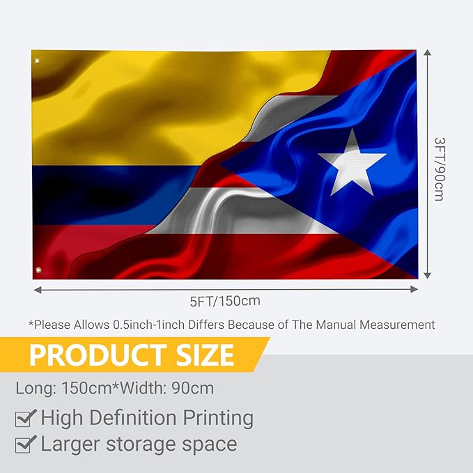 Colombian Colombia And Puerto Rico Puerto Rican Flag 3x5 Ft Double-Sided Printed Indoor/Outdoor Flag Polyester Fabric Decorative Banner With 2 Brass Grommets 3x5 Foot National Flags For Outside