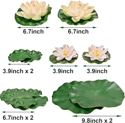 Fake Lily Pads, 10 PCS Artificial Lotus with Water Lily Pad, Realistic Water Floating Foam Lotuses Lily Pads, Artificial Floating Lotus Decor with Lily Pad for Home Outdoor Ponds