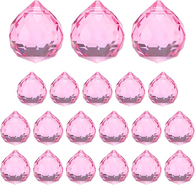 M METERXITY 20-Pack Crystal Ball Prisms, 24mm/0.94 Inch Chandelier Pendant Maker Hanging Crystals Chandelier Prisms for Home/Windows/Garden/DIY Decoration[Light Pink]