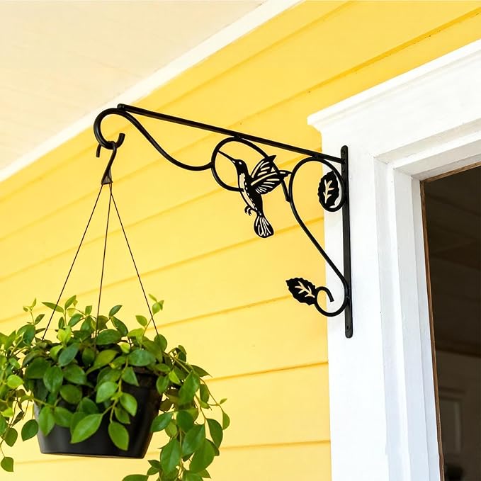 2 Packs Plant Hooks for Hanging, 12 Inch Indoor/Outdoor Metal Wall Black Hangers, Sturdy Plant Bracket for Planters, Wind Chimes, Lanterns, Bird Feeders, Garden, Home, Patio Decor