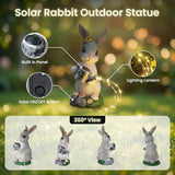 Solar Rabbit Garden Statues Outdoor Decor, Resin Rabbit Figurine Decorations with Solar Light, Whimsical Bunny Sculpture for Patio, Balcony, Yard, Lawn Ornament, Perfect Garden Gift