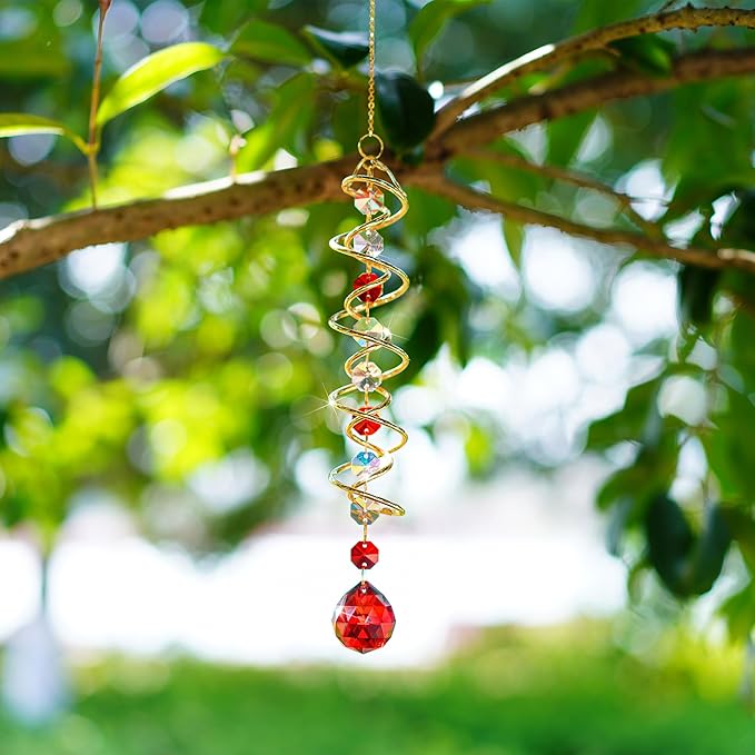 H&D HYALINE & DORA 20.5in Crystal Suncatcher Gazing Ball Spiral Tail,Wind Spinner Sun Catcher with Octagonal Beads,Sun Catchers Window Hanging for Outdoor Garden Decor