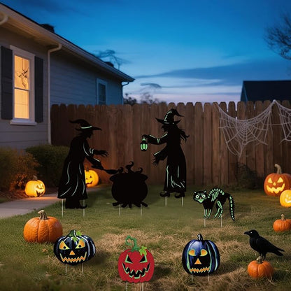 7 PCS Halloween Pumpkin Witch Yard Signs,Witch Outdoor Scary Decor for Halloween Party Holiday Indoor Outdoor Garden Lawn Yard Decorations