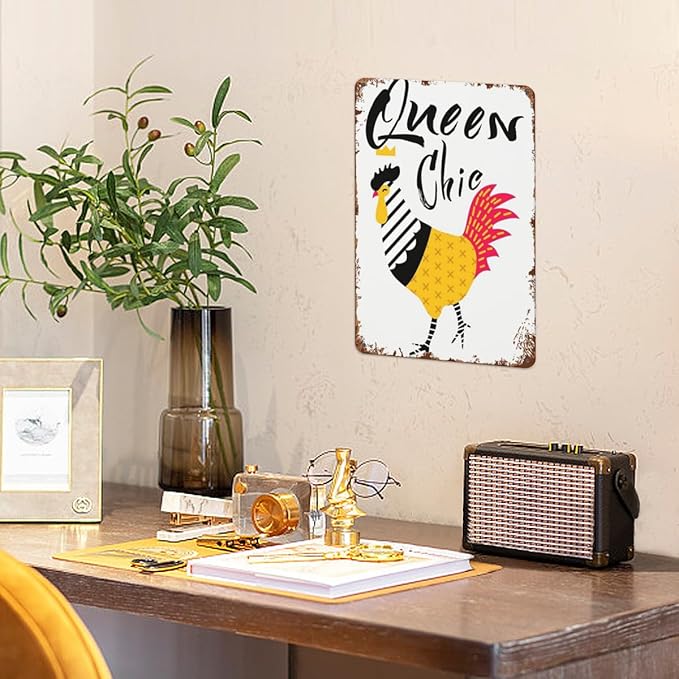 patio wall decor Queens Chic metal signs School Vintage Signs for Home,Cafe,Yard,Bathroom,Happy,Funny,and Inspirational Life Quotes 8X12inch