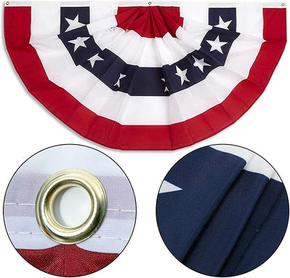 1.5x3 Ft Memorial Day Decorations 4th of July 250 anniversary flag Bunting Flags outdoor- Half Fan Banner Pleated Patriotic USA Flags 3-Pack