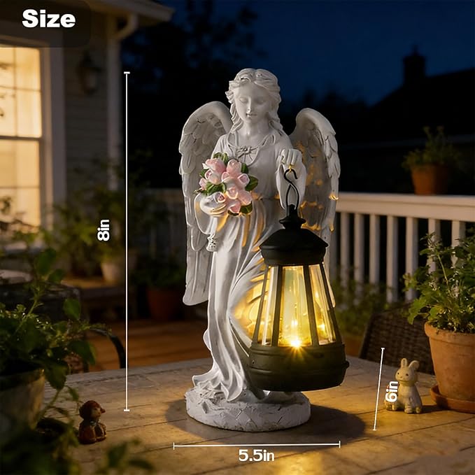 VEEKI Solar Angel Statue Outdoor, Garden Statue Angel Figurine Lights Outdoor Waterproof, Resin Angel Sculpture for Garden Yard Lawn Grave Cemetery Decor, Gift for Mom Grandma Women