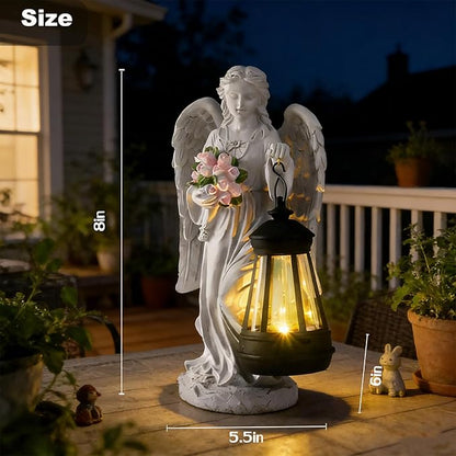 VEEKI Solar Angel Statue Outdoor, Garden Statue Angel Figurine Lights Outdoor Waterproof, Resin Angel Sculpture for Garden Yard Lawn Grave Cemetery Decor, Gift for Mom Grandma Women