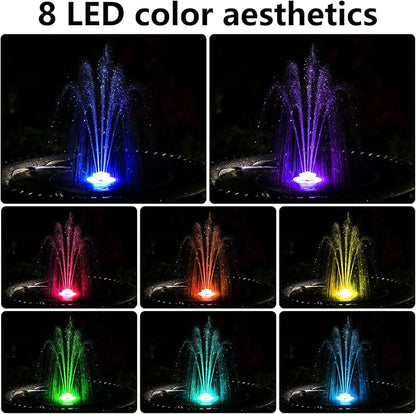 AISITIN Solar Fountain with Lights & 3000mAh Battery, 5.5W Solar Powered Water Pump with 8 Nozzles, 2026 Upgraded LED Solar Fountain Pump for Bird Bath, Garden, Pond, Patio, Fish Tank, Outdoor