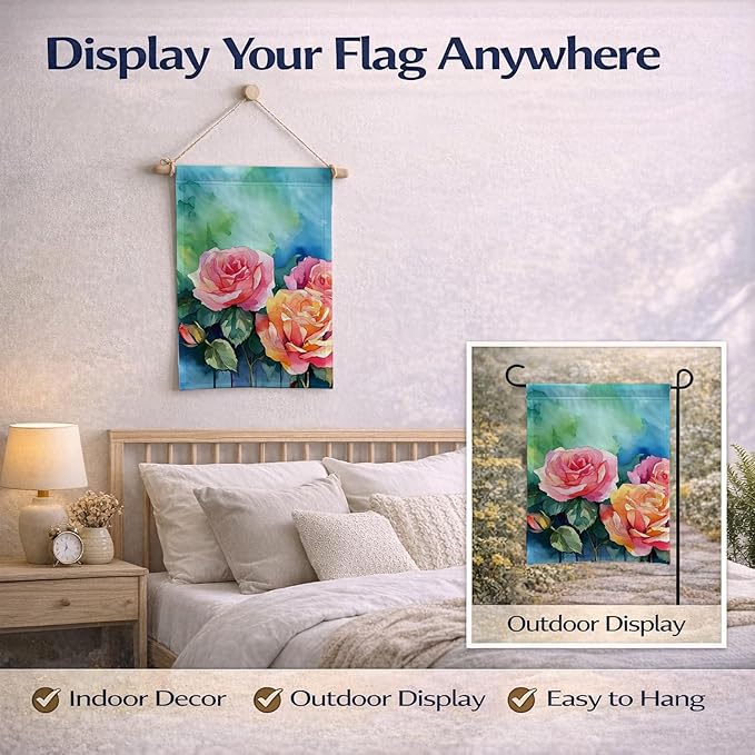 Caroline's Treasures New York Roses in Watercolor Garden Flag Mailbox Flag Decorative Yard Flag Banner Outside Patio Artwork Yard Flower Beds, Garden Size, Multicolor