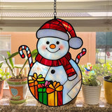 Cute Snowman Acrylic Suncatcher Stained Glass Effect Window Car Hanging Christmas Ornament Indoor Outdoor Decor Garden Sun Catcher Panel for Christmas Lover for Women Mom Grandma