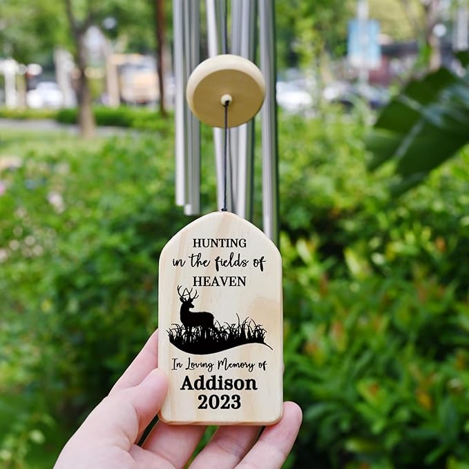 Memorial Wind Chimes - Hunting in Heaven Memorial Gifts - Sympathy Gifts for Lost of Loved One Who Loved to Hunt - Bereavement Gifts for Loss of Father, Husband, Brother, Grandpa or Hunter