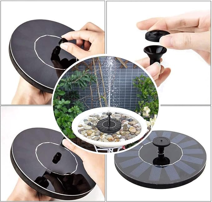 Solar Bird Bath Fountain Pump,Solar Fountain Pump with 7 Removable Nozzles and 4 Anti-Collision Bars,Solar Floating Fountain Pump for Bird Bath,Pond,Garden,Backyard Decoration,Outdoor ,Aquarium