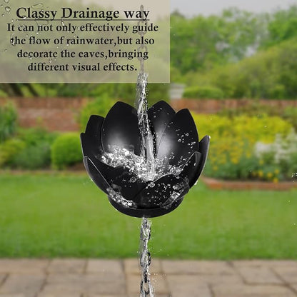 4.2ft Rain Chains for Downspout, Metal Lotus Rain Chain 5 Lotus Rain Chain Cups, Adjustable Rain Catcher Chain for Eaves Drainage, Replacement for Downspout, Gardens Patios & Home Decor