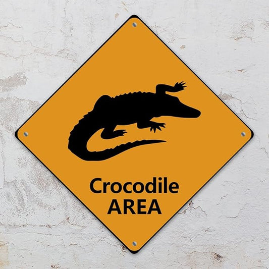Crocodile Crossing Xing Sign Beware of Crocodile Metal Sign Ocean Animal Funny Warning Sign Crossing Zone Sign for Farm Yard Front Door Indoor Outdoor Street Sign 12x12in