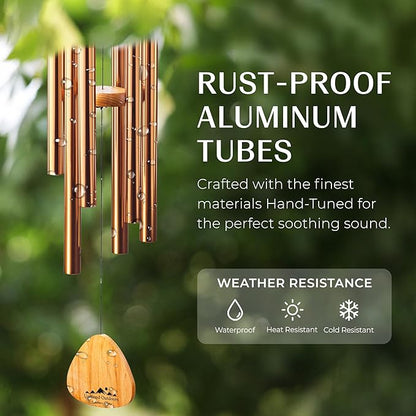 UpBlend Wind Chimes for Outside Gift – Deep Tone Wind Chime with Decorative Stone – Garden and Patio Décor for Porch or Yard, Elegant Outdoor Ornament, Meaningful Gift for Neighbors. 29” Bronze.