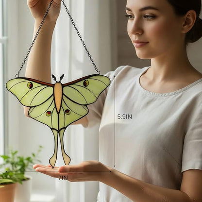 Handmade Suncatcher Luna Moth Decor, Stained Glass Window Hanging, Suncatchers for Windows Hanging, Mother's Day Sun Catcher Gifts for Women Mom Grandma Butterfly Lovers