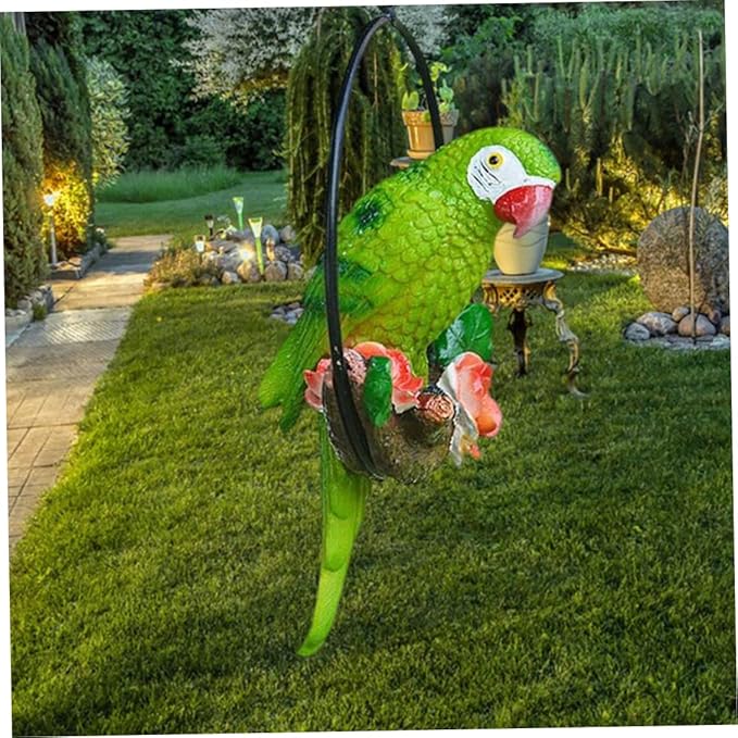 Hanging Parrot Garden Decor Resin Parrot Outdoor Decor Parrot on Perch Garden Sculpture Parrot Statue for Outdoor Garden Decorations Green Garden.