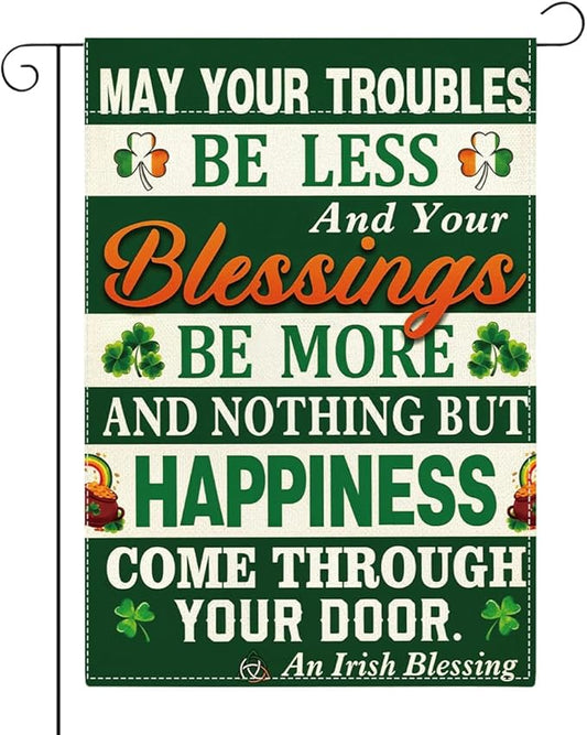 St Patricks Day Irish Blessing Garden Flag Lucky Shamrock Irish March Garden Flag Happy St Patricks Day Double Sided Outdoor House Flag for Outside Yard Decorations 12×18 Inch