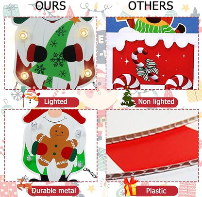 Afirst Christmas Yard Stakes Metal Christmas Decorations Outdoor Yard Gnomes Holding Gingerbread Tree Gift Lighted Metal Stakes Outdoor Xmas Stake Lawn Pathway Decoration