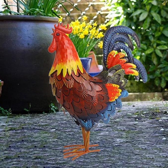 Iron Rooster Garden Statue Lawn Ornament Decoration Figure Sculpture for Porch