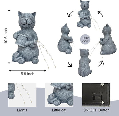 Solar Watering Cat Garden Statues Decor Waterproof Figurine Resin Sculpture Gift for Mom Grandma, Outdoor Decorations for Porch Patio Lawn Yard Home House Gardening Birthday Housewarming (Cat)